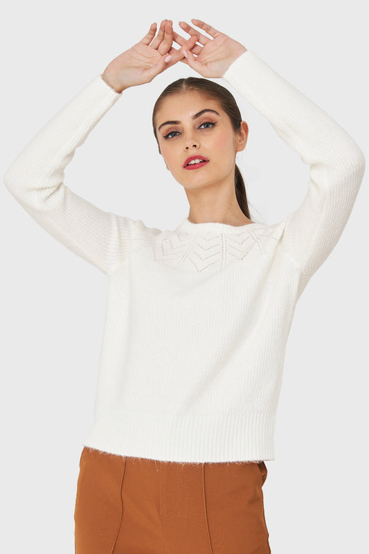 Sweater Detalle Punto Calado Blanco