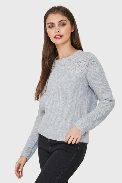 Sweater Detalle Punto Calado Gris