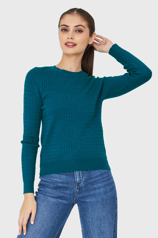 Sweater Punto Fino Cadenetas Azul Petróleo