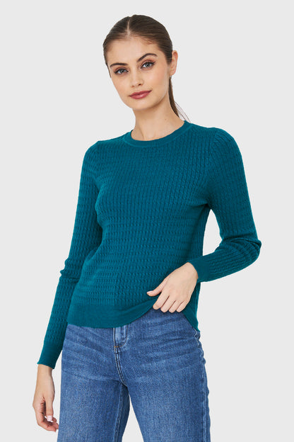 Sweater Punto Fino Cadenetas Azul Petróleo