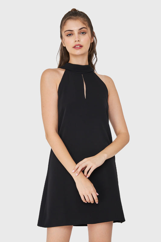 Vestido Halter Lazo Decorativo Negro