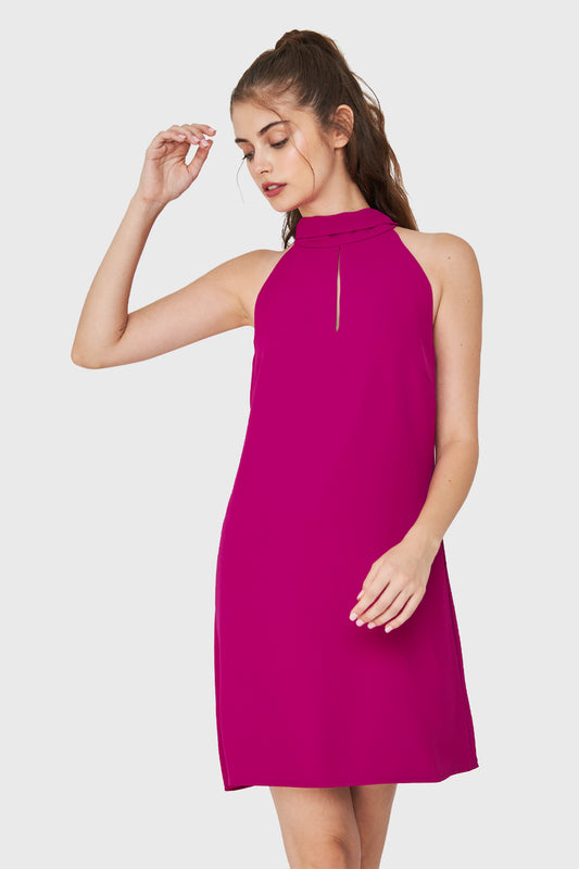Vestido Halter Lazo Decorativo Fucsia
