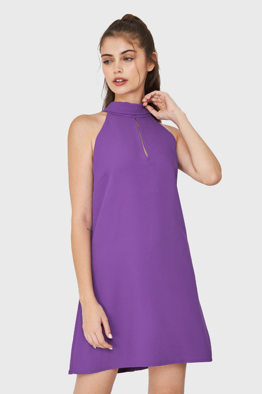 Vestido Halter Lazo Decorativo Morado