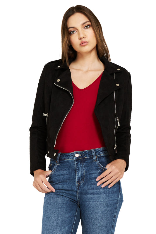 Chaqueta Tipo Gamuza Biker Negro