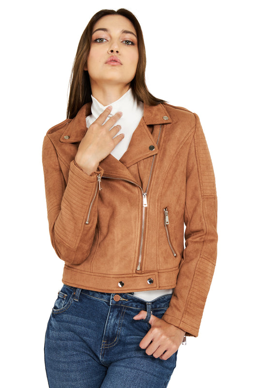 Chaqueta Tipo Gamuza Biker Camel