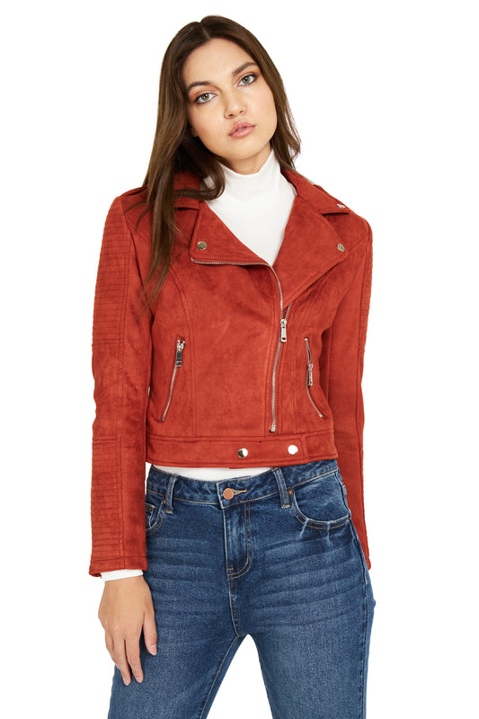 Chaqueta Tipo Gamuza Biker Terracota