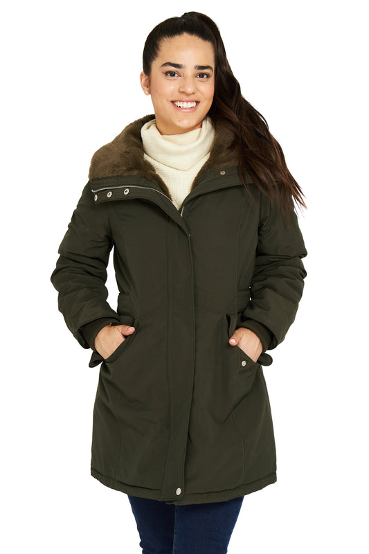 Parka Entallada Cuello Alto Verde