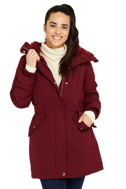 Parka Entallada Cuello Alto Burdeo