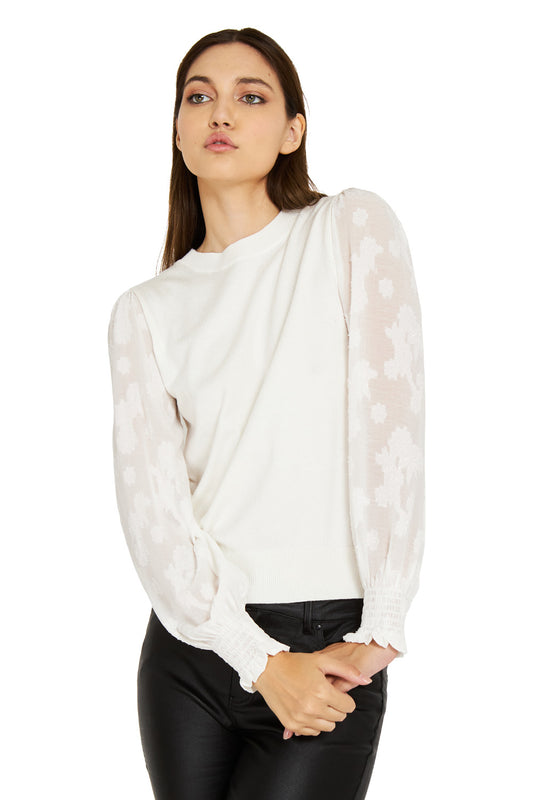 Sweater Manga Floral Blanco