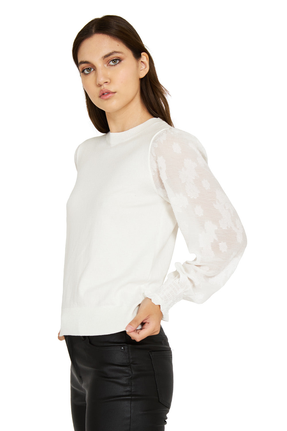 Sweater Manga Floral Blanco