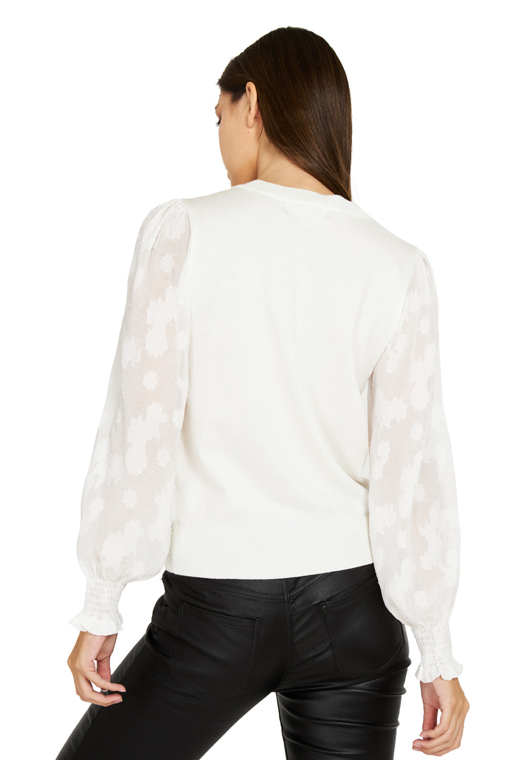 Sweater Manga Floral Blanco