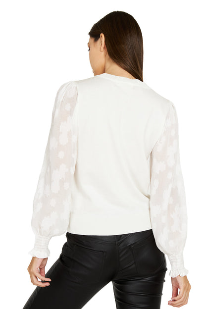 Sweater Manga Floral Blanco