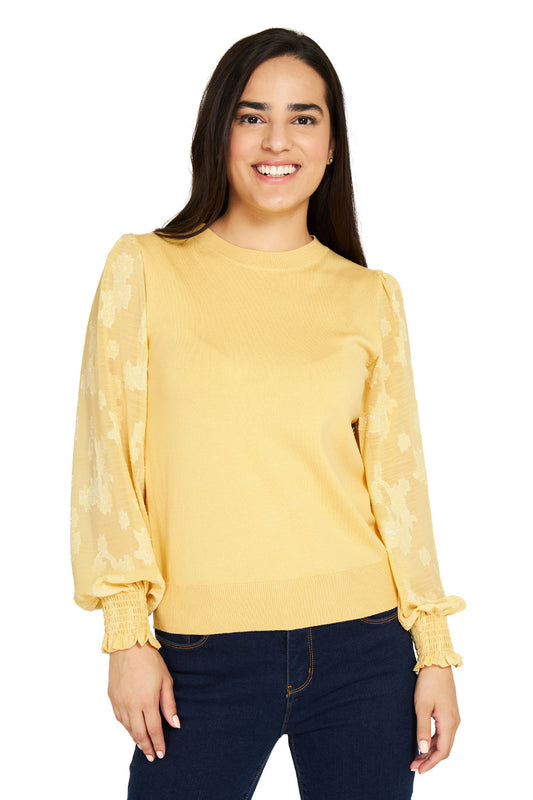 Sweater Manga Floral Amarillo