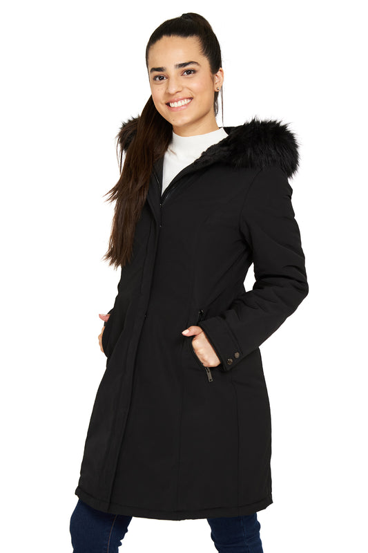 Parka Larga Pelo Desmontable Negro