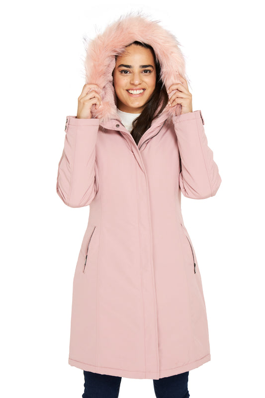 Parka Larga Pelo Desmontable Rosado