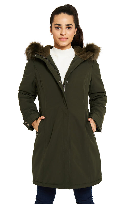 Parka Larga Pelo Desmontable Verde