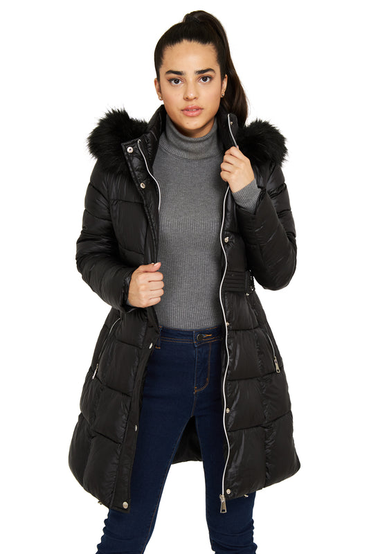 Parka Gorro y Pelo Desmontable Negro