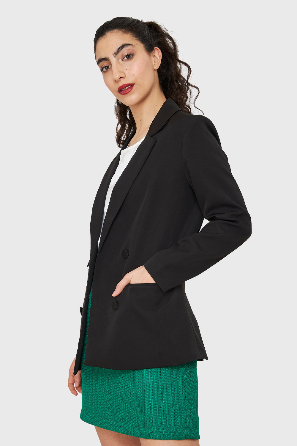 Blazer Botones Decorativos Negro