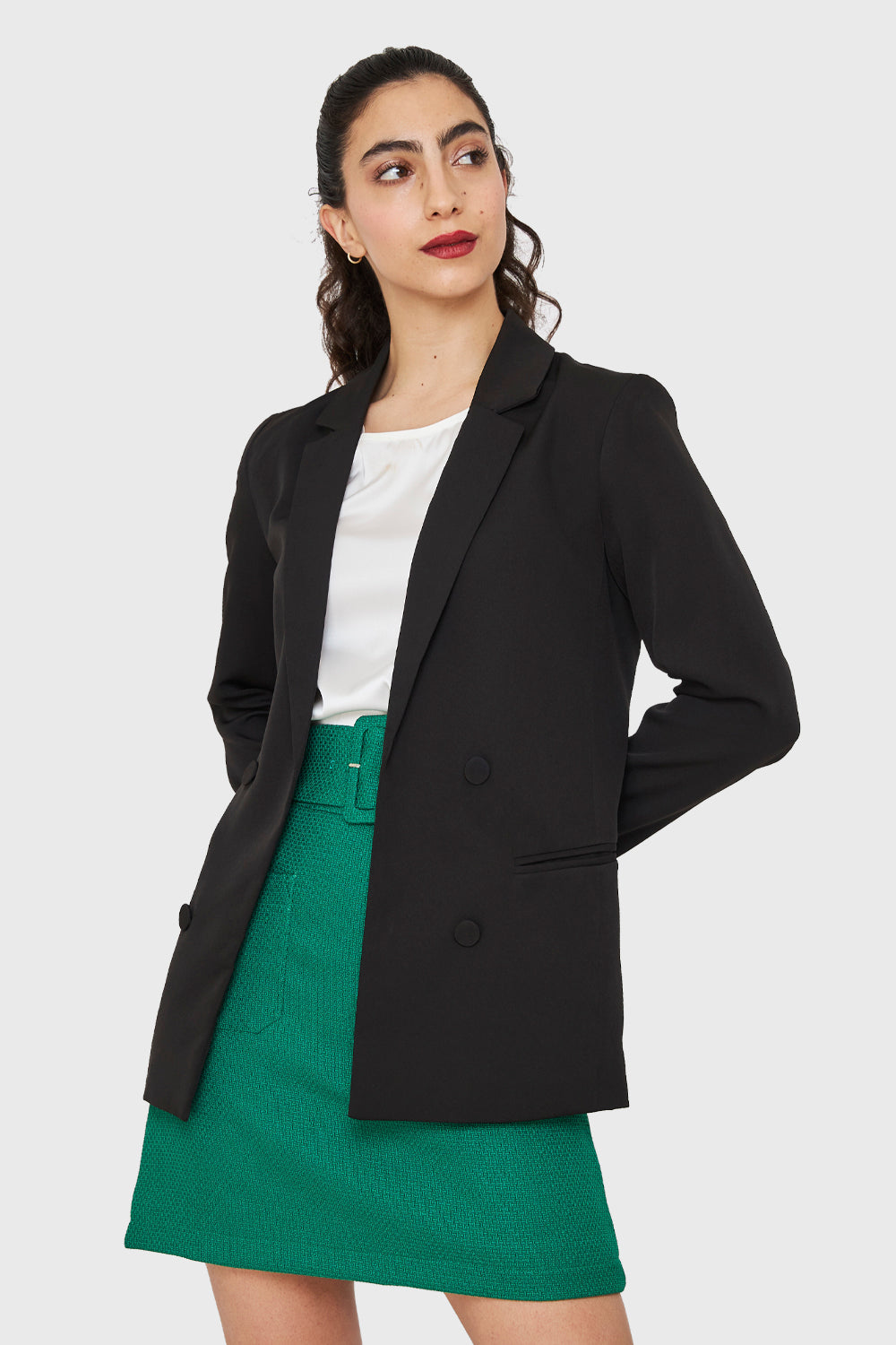 Blazer Botones Decorativos Negro