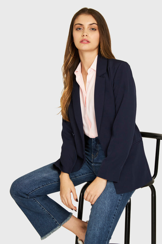 Blazer Botones Decorativos Azul Marino