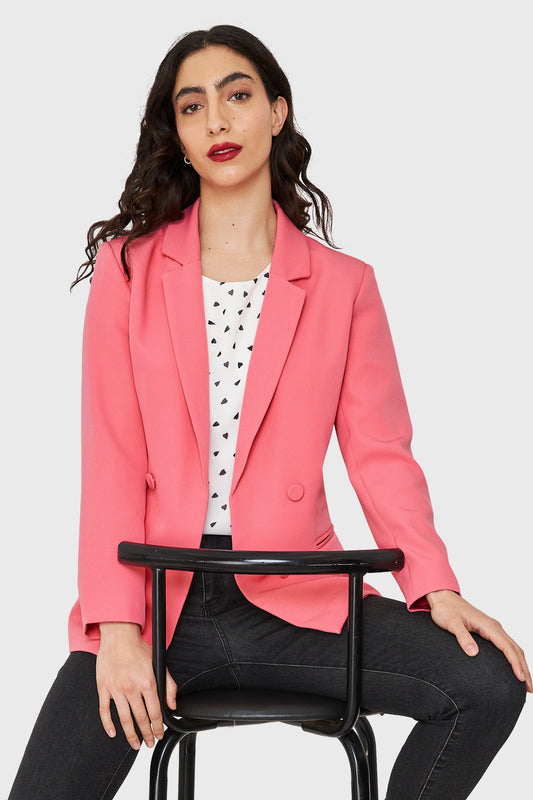 Blazer Botones Decorativos Rosado Chicle