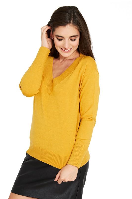 Sweater Escote V Mostaza