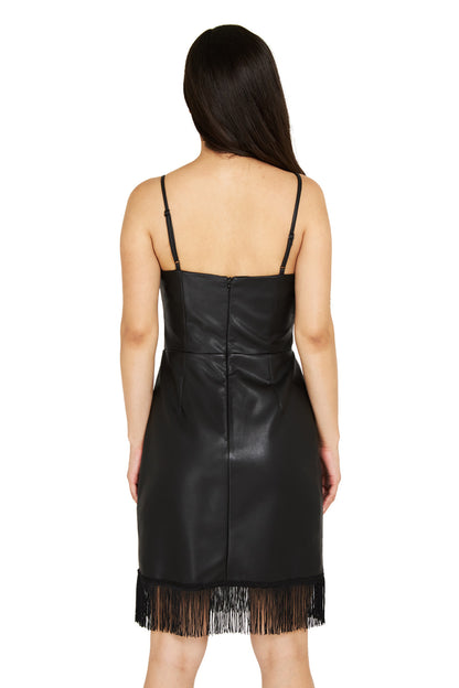 Vestido Flecos Ecocuero Negro