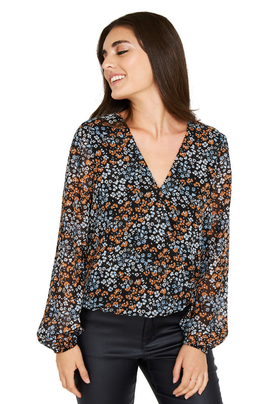 Blusa Print Floral Negro