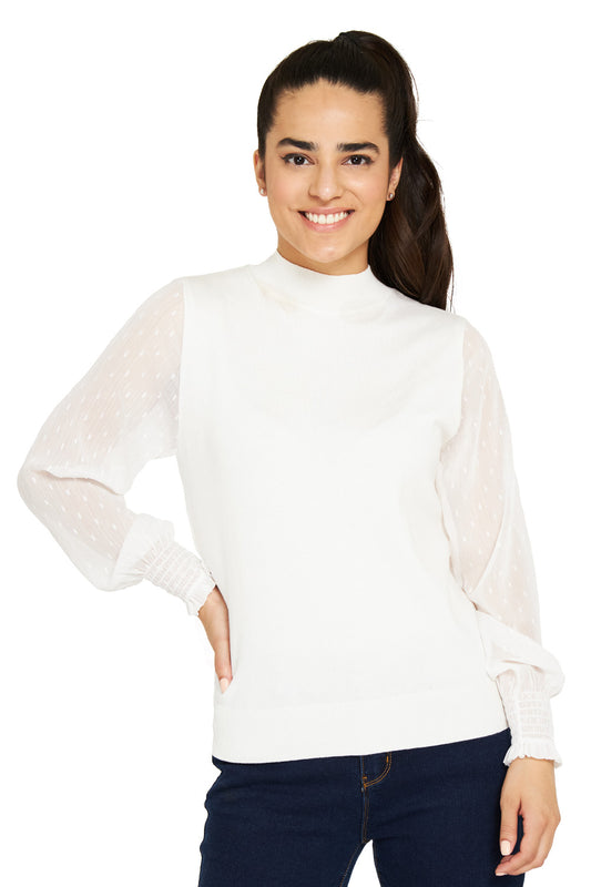 Sweater Manga Brillos Blanco