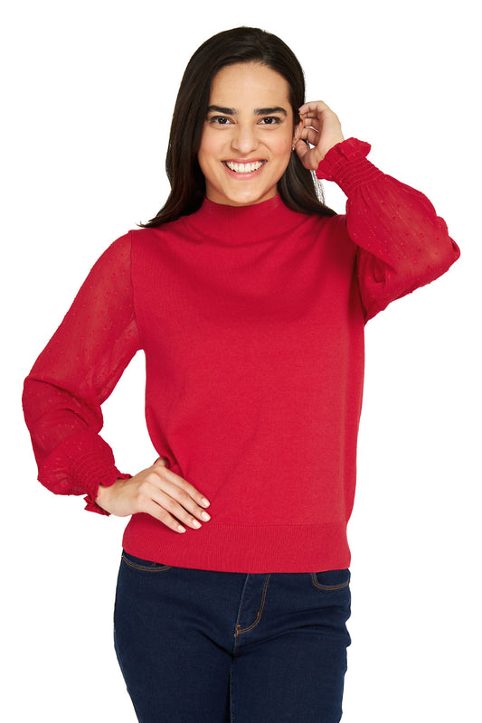 Sweater Manga Brillos Rojo
