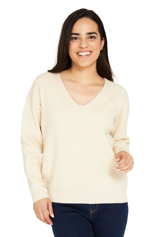 Sweater Cuello V Crema