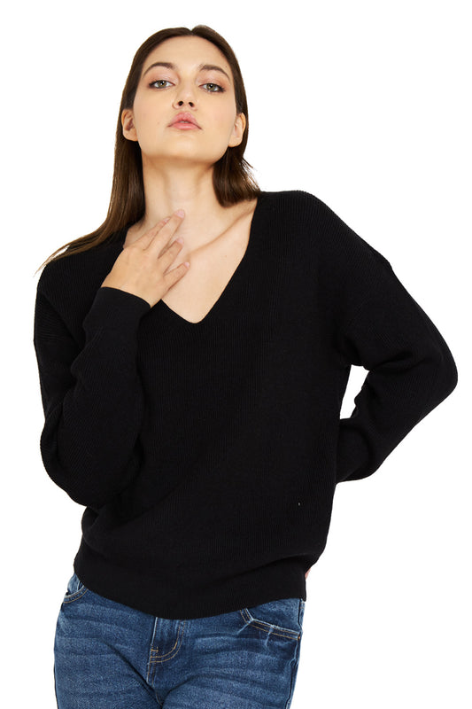 Sweater Cuello V Negro