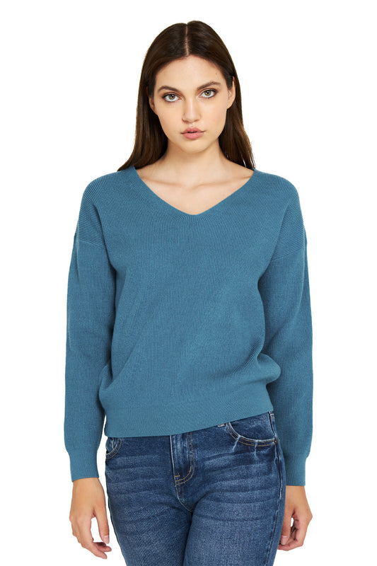 Sweater Cuello V Celeste
