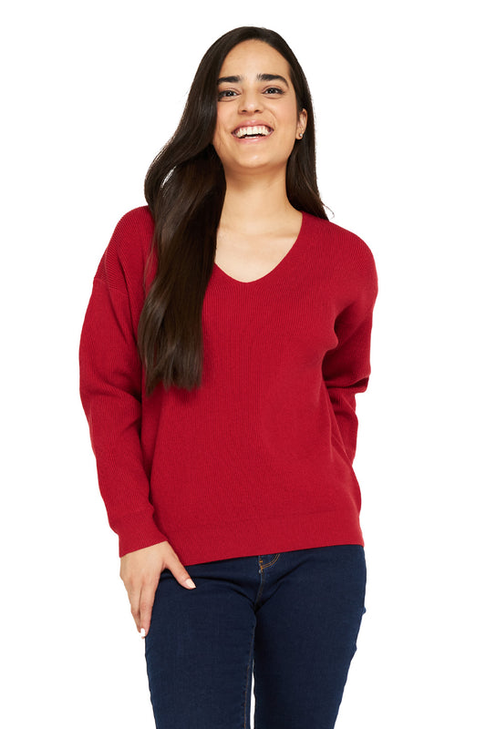 Sweater Cuello V Rojo