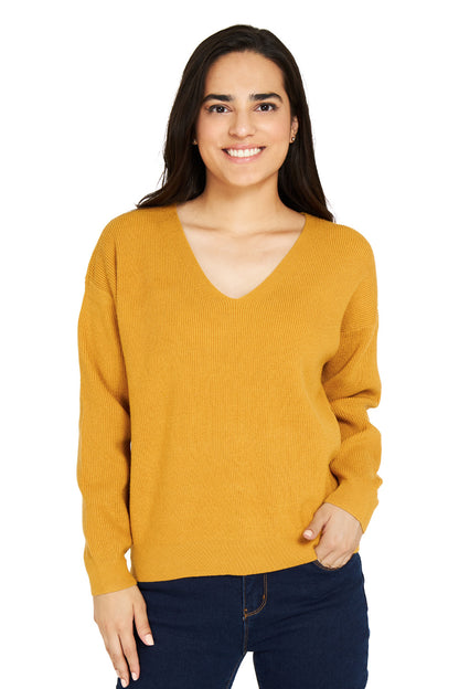 Sweater Cuello V Mostaza