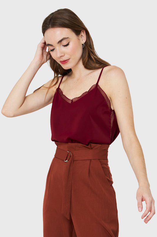 Top Escote Encaje Burdeos