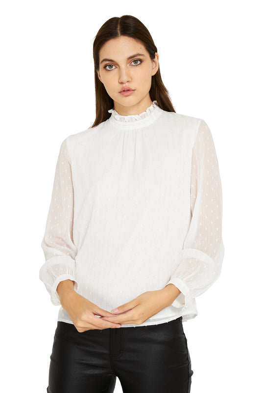 Blusa Brillos Cuello Alto Blanco