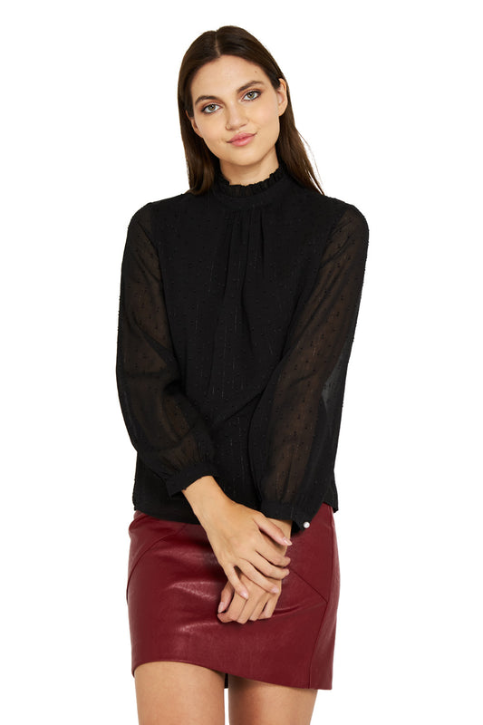 Blusa Brillos Cuello Alto Negro