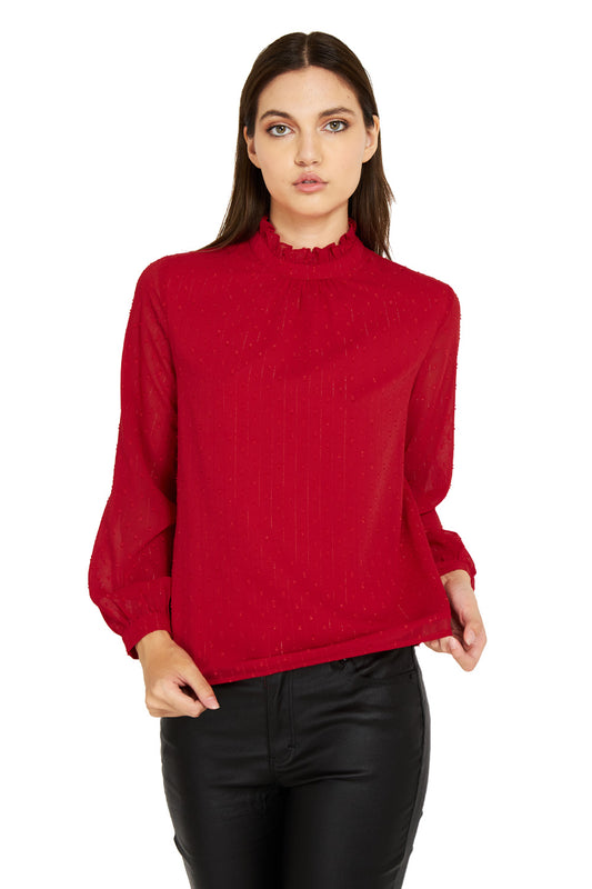 Blusa Brillos Cuello Alto Rojo