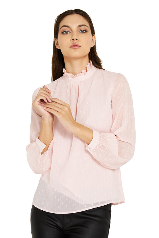Blusa Brillos Cuello Alto Rosado