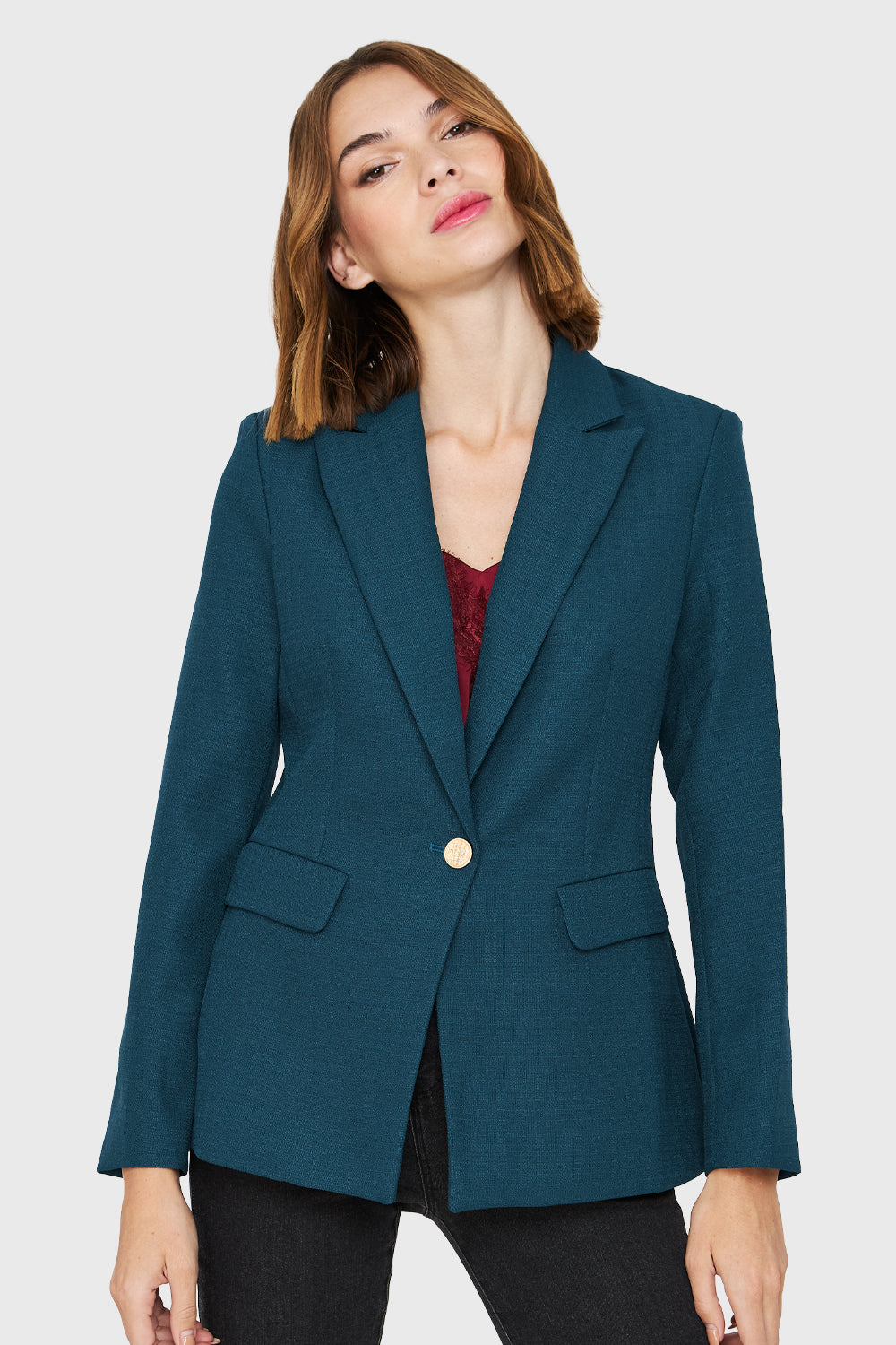 Blazer Botones Dorados Verde Petróleo