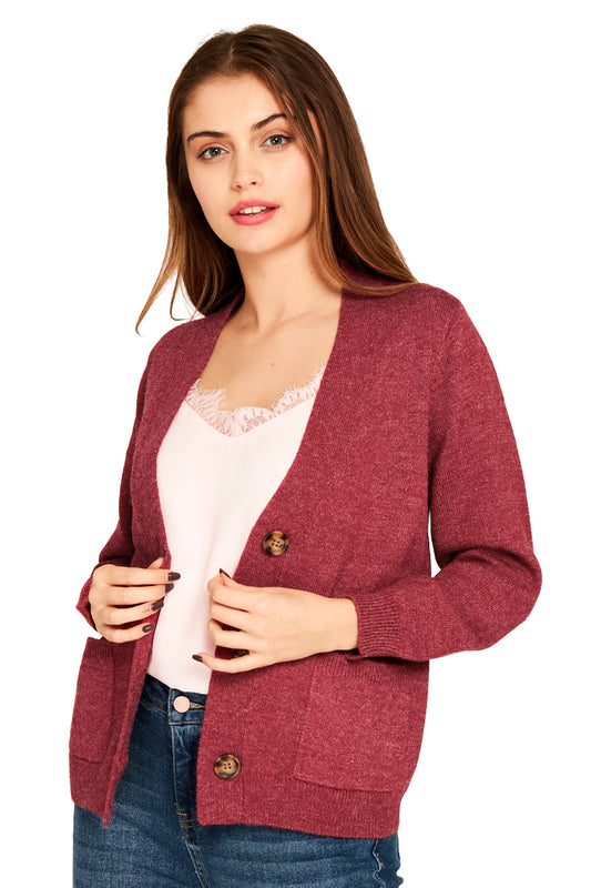 Cárdigan Botones Y Bolsillos Rosa