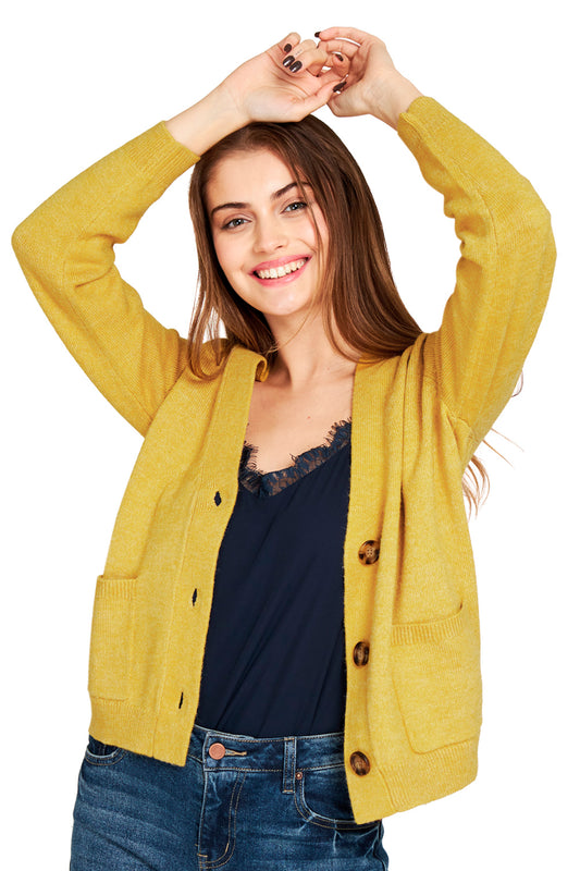 Cárdigan Botones Y Bolsillos Amarillo