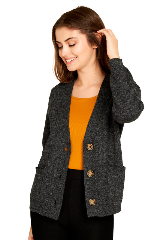 Cárdigan Botones Y Bolsillos Grafito