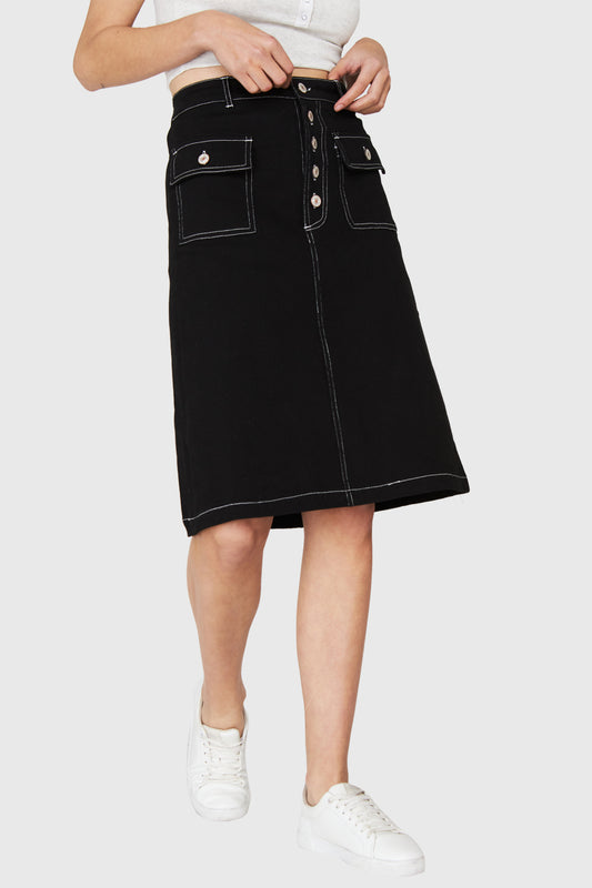 Falda Midi Bolsillos Negro