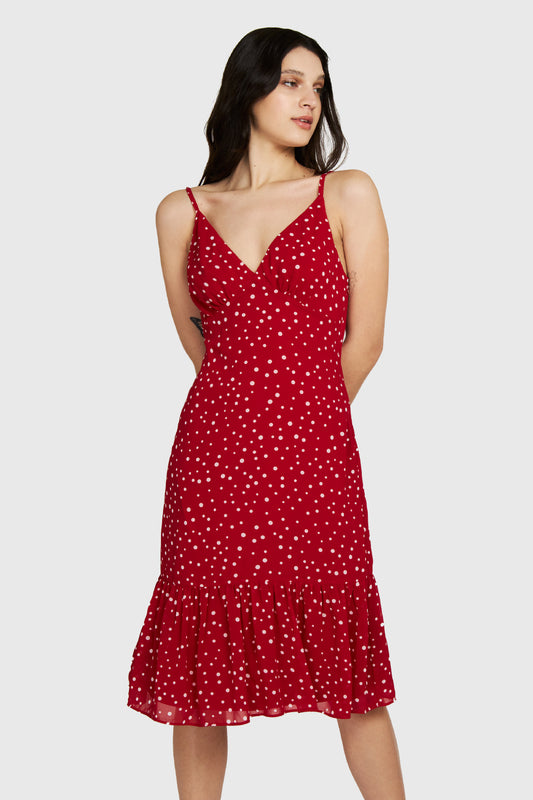 Vestido Midi Lunares Rojo