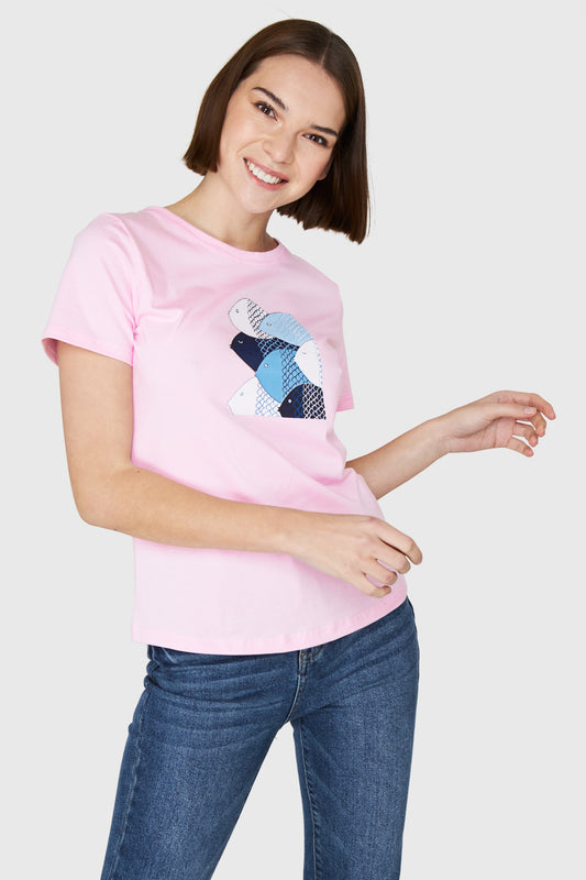 Polera Estampado Peces Rosa