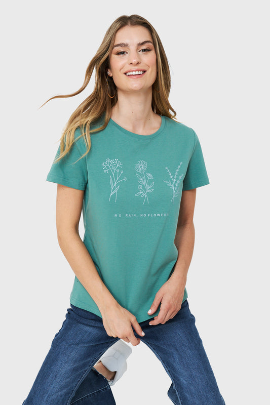 Polera Estampado Flores Campo Verde