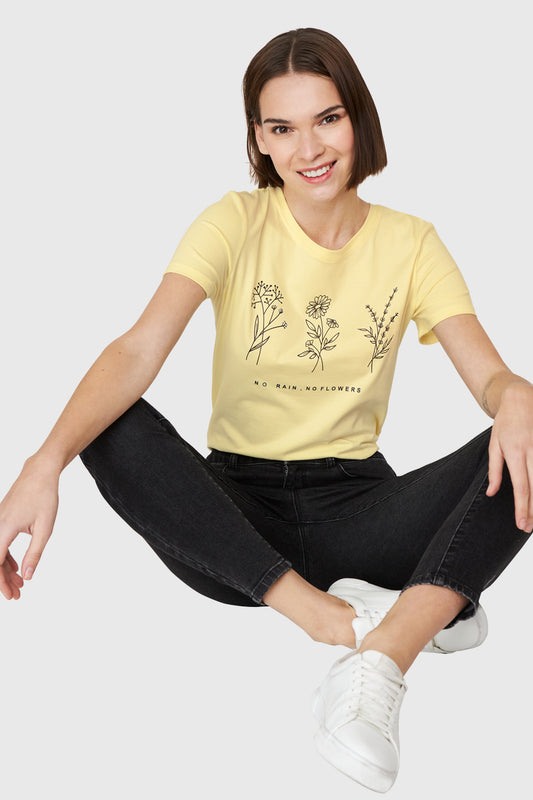 Polera Estampado Flores Campo Amarillo