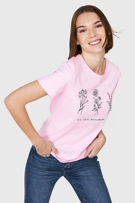 Polera Estampado Flores Campo Rosa